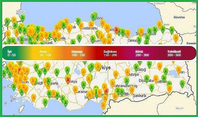 Hava kalitesi ve kirliliği ''simgeleri - renkleri '' anlamları