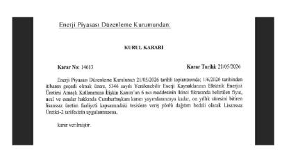 EPDK ''Lisanssız Üretici-2 tarifesi uygulanacak''