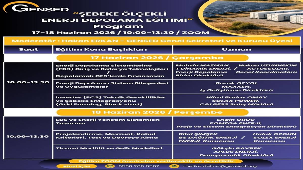 Şebeke Ölçekli Enerji Depolama Eğitimi 17-18 Haziran 2026